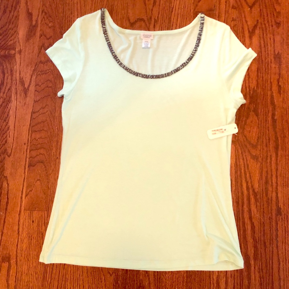 NWT Charming Charlie Mint beaded neck T-shirt